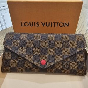 Louis Vuitton Damier Ebene Clutch with Red Accent